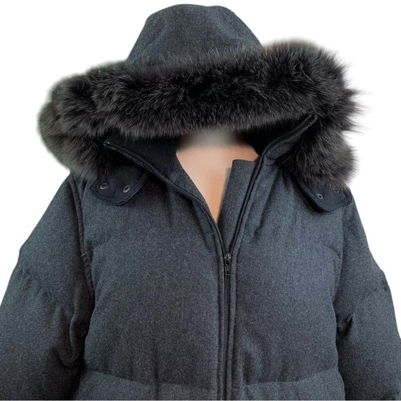 Utex Design Faux Fur Hooded Wool Blend Puffer Coat Jacket Dark Gray Size Small - Picture 3 of 8